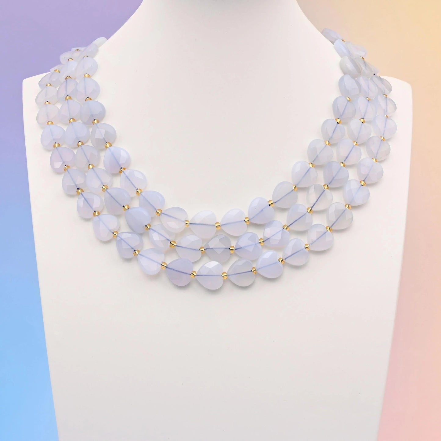 Blue chalcedony beads, faceted heart shape, 12mm