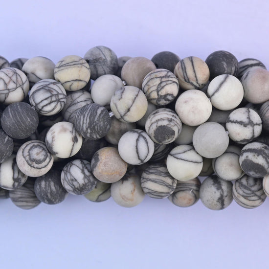 Black Web Jasper Matte Beads 4mm 6mm 8mm 10mm, 15 inch strand