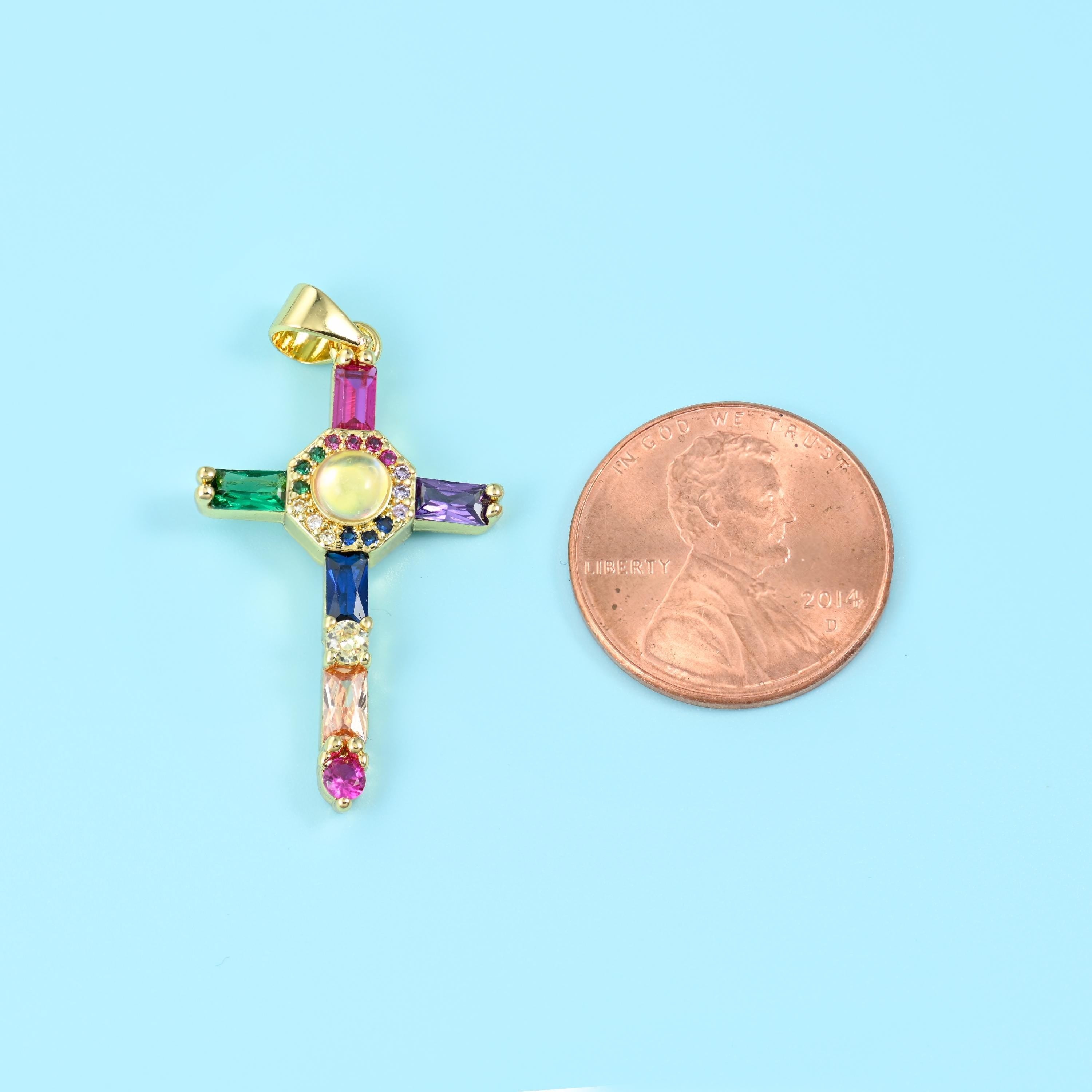 18K Gold Filled Cross Pendant 35x18mm in multiple colors available
