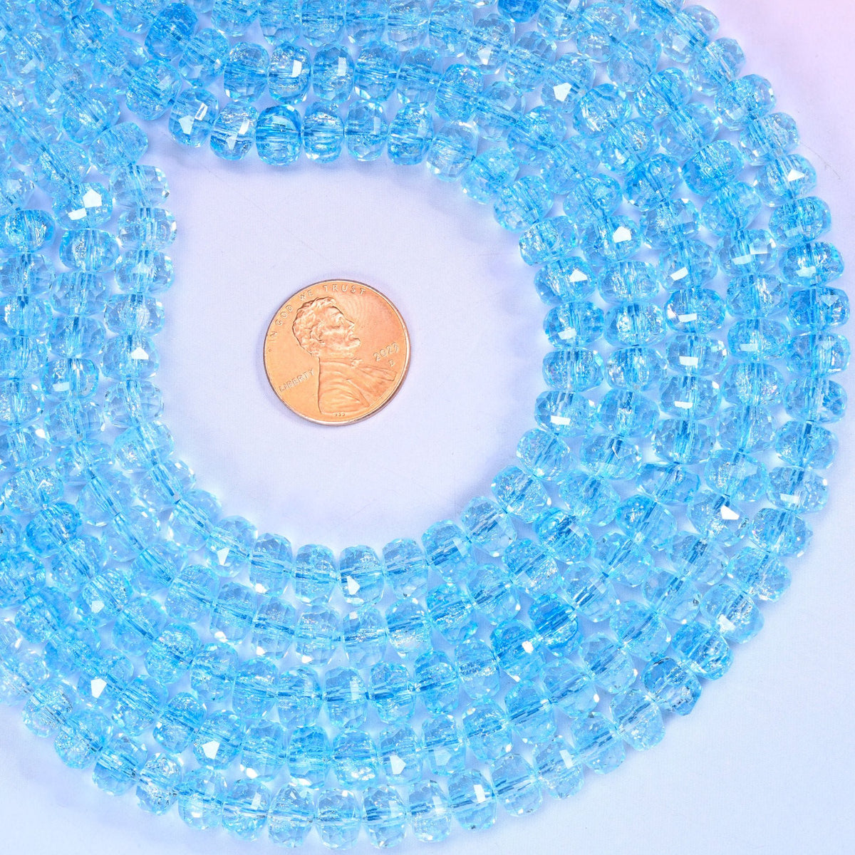 Transparent Blue Faceted Rondelle Glass Beads for jewelry making