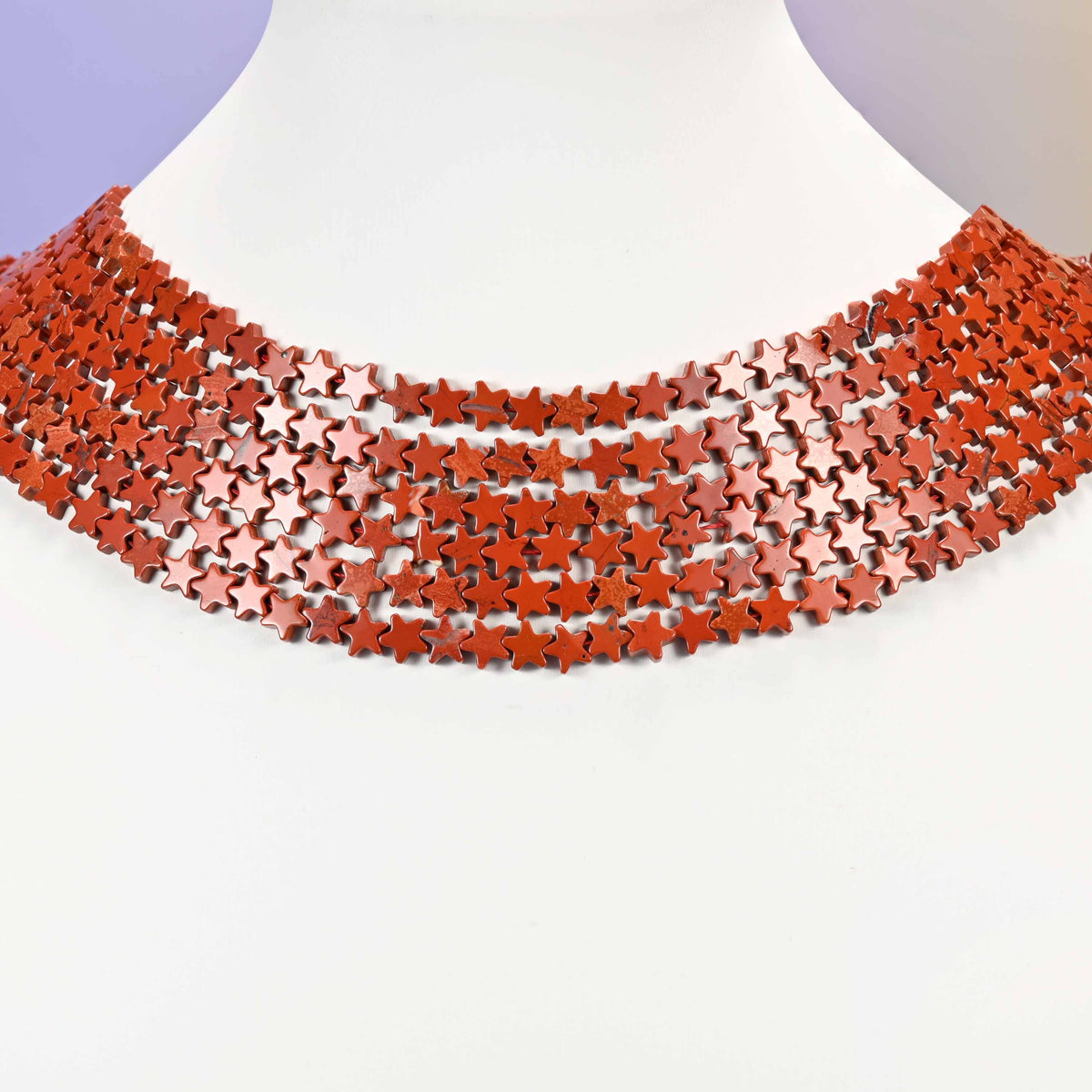 Red jasper beads, flat star, 6mm