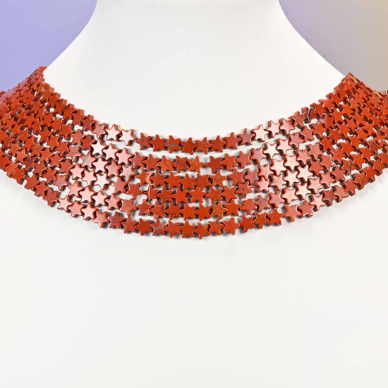 Red jasper beads, flat star, 6mm