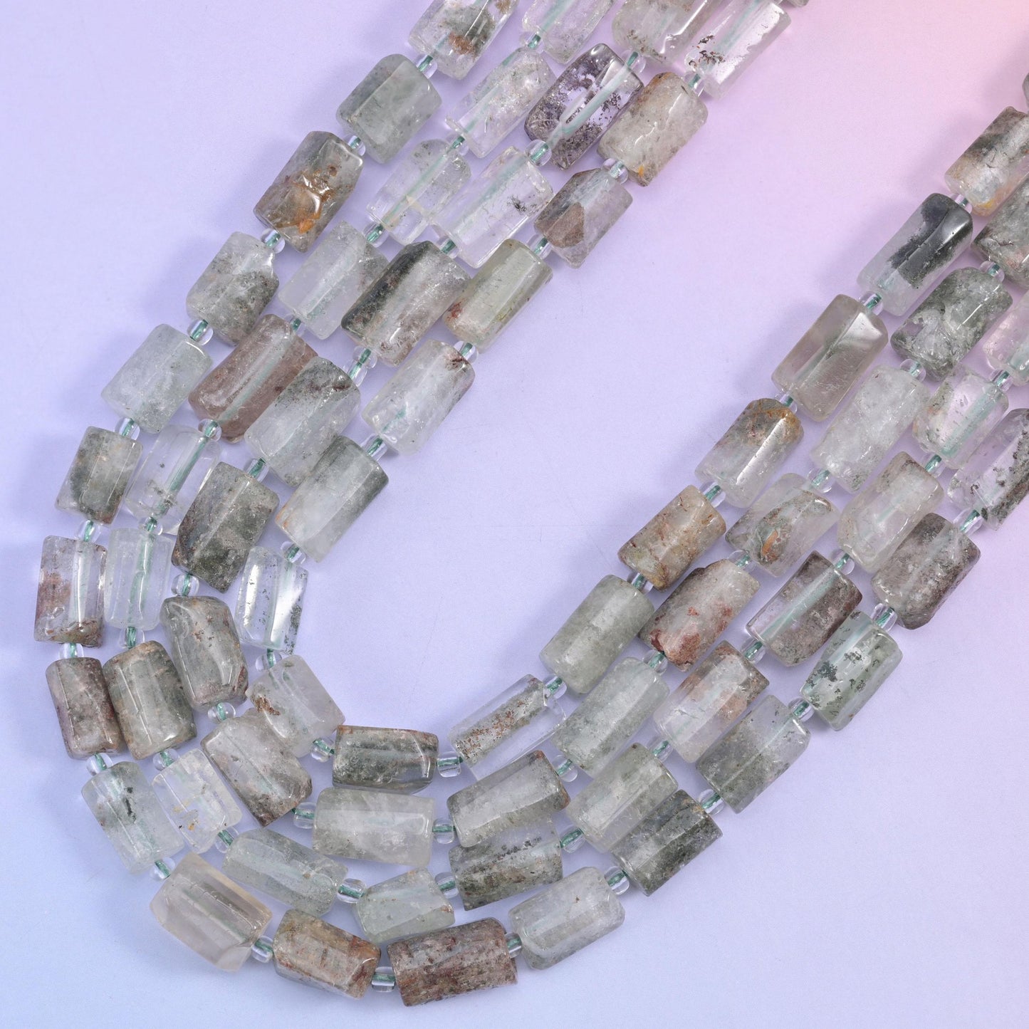 Green Phantom Quartz Faceted Tube Beads, hole approximately 1.0mm