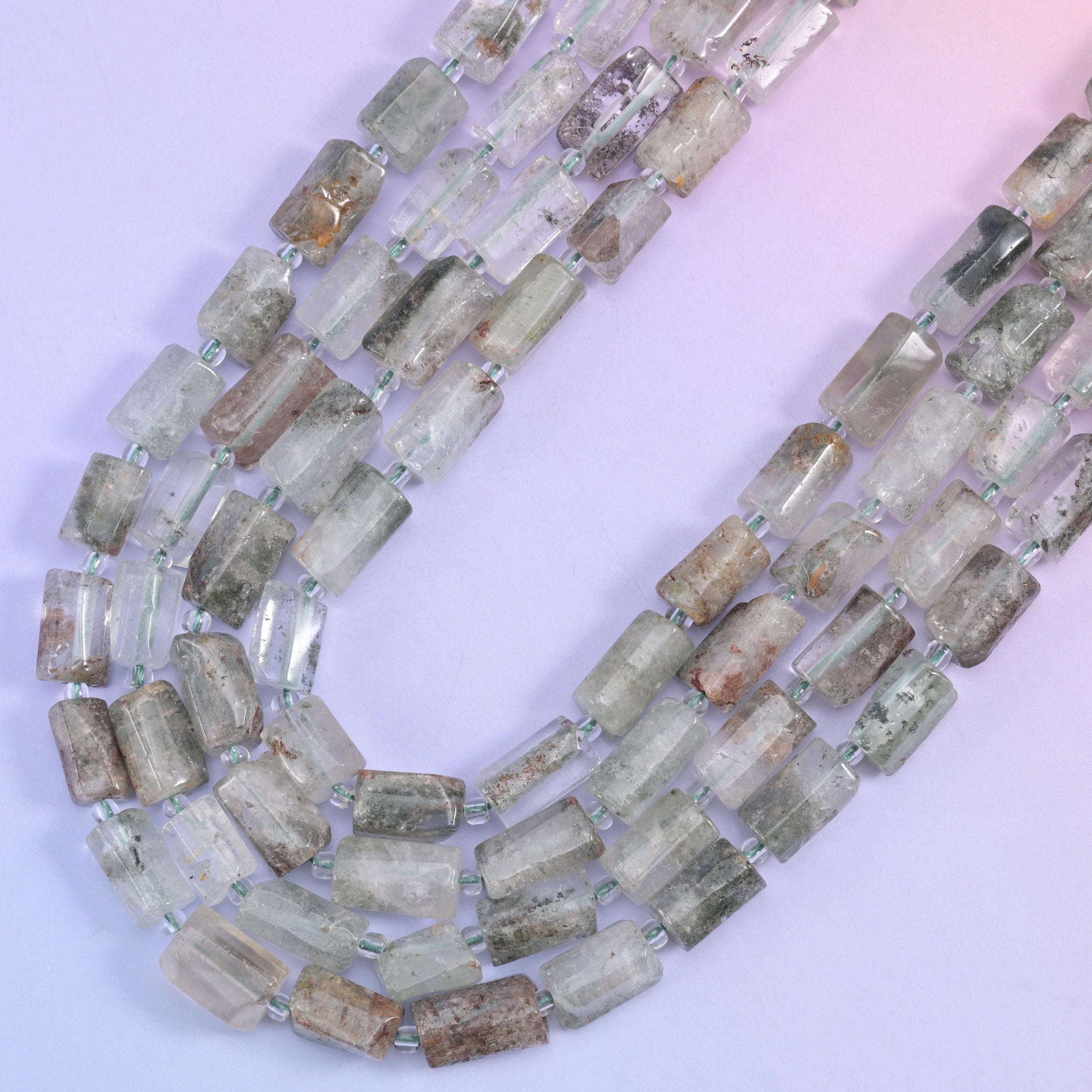 Green Phantom Quartz Faceted Tube Beads, hole approximately 1.0mm