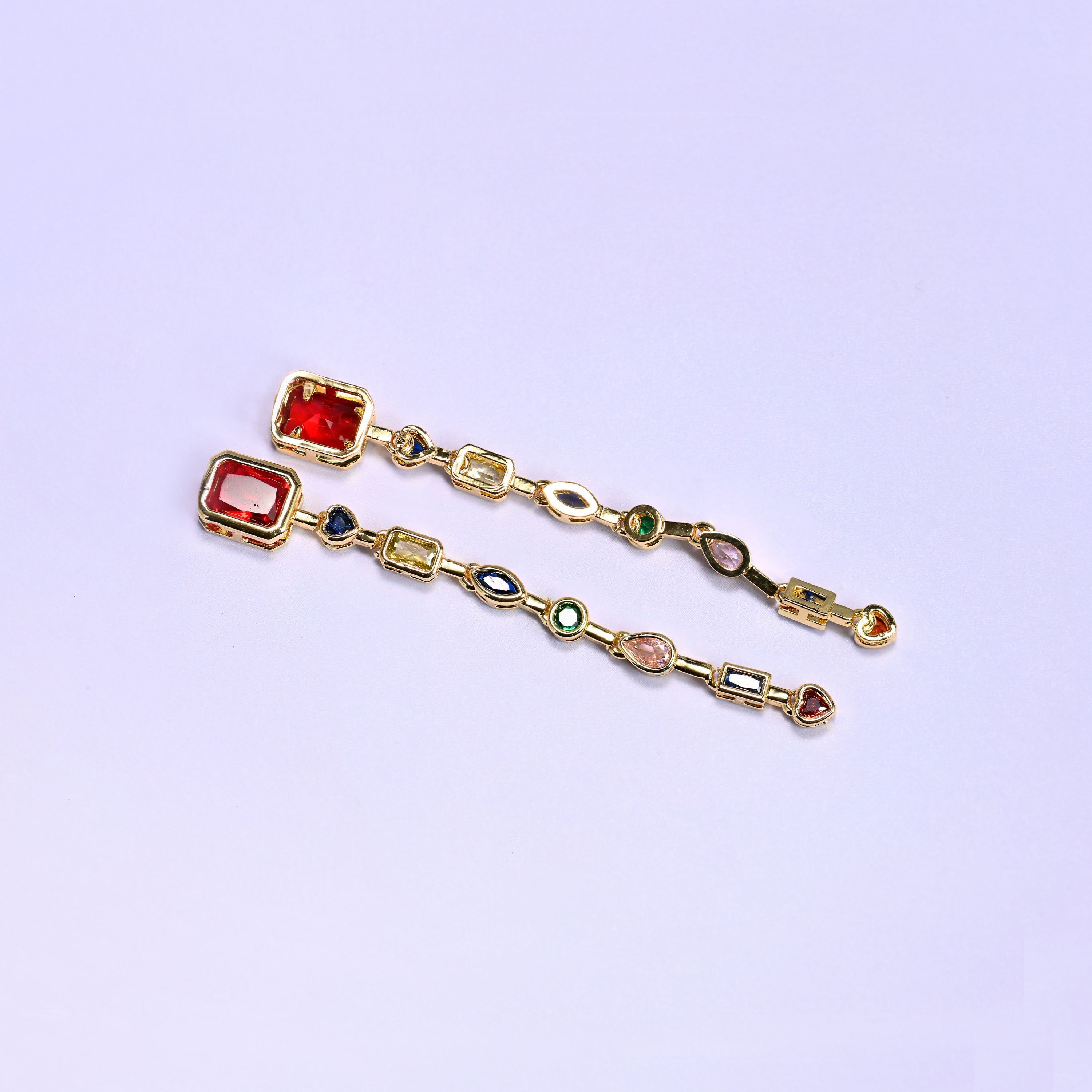 18K gold plated brass multi-shape bezel chain, approx 67.66mm x 8.02mm