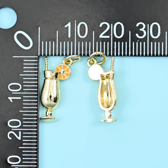 18K Gold Filled Enamel Orange Cocktail Pendants for DIY Jewelry Making Supply