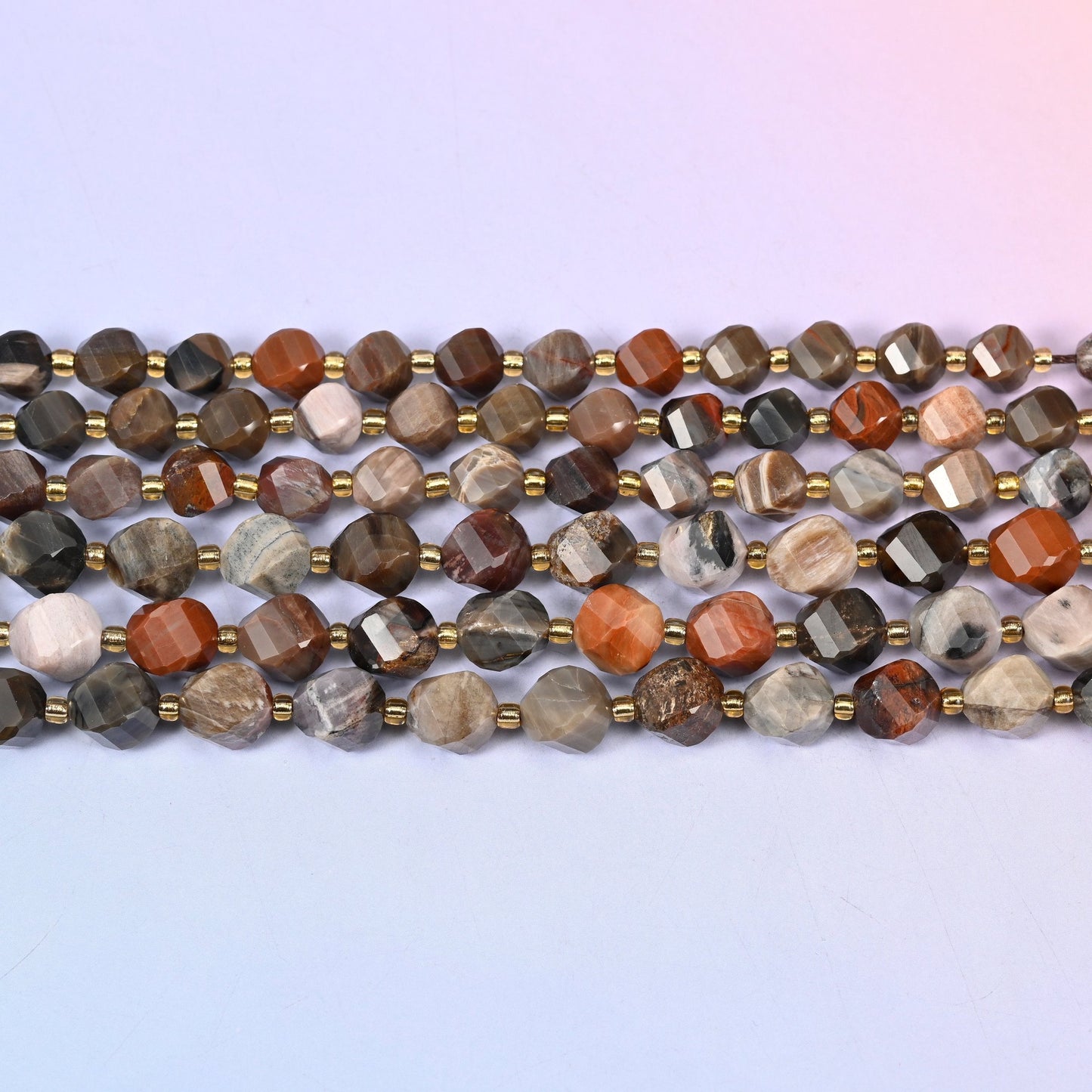Petrified Wood beads in soft taupe, driftwood grey, cream and warm rust brown