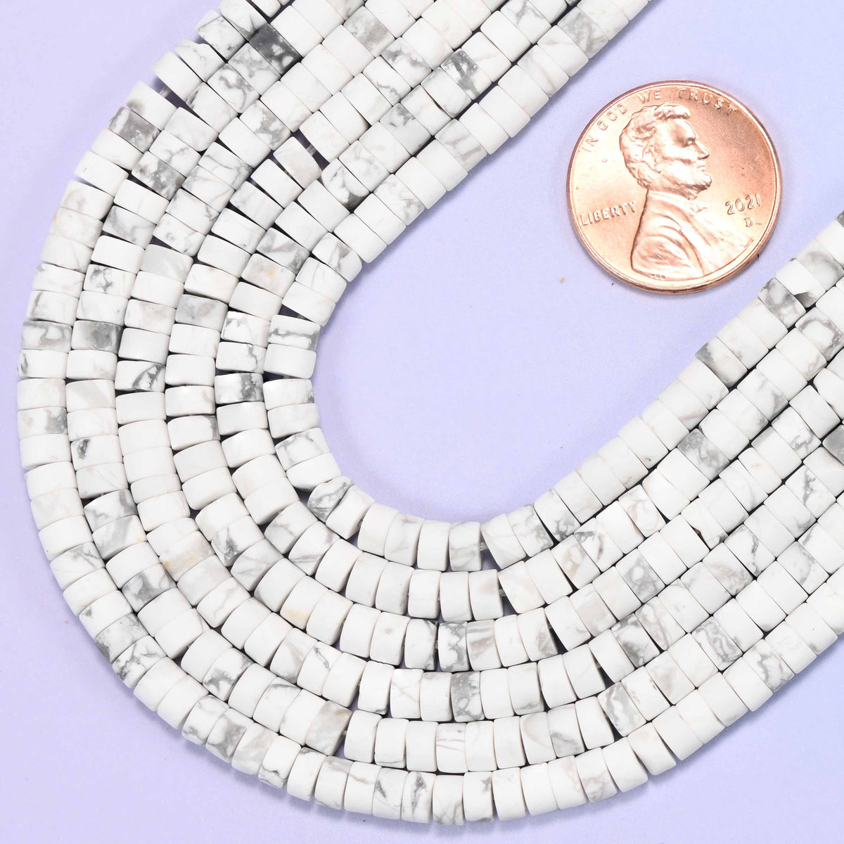 Heishi disc cut white howlite beads
