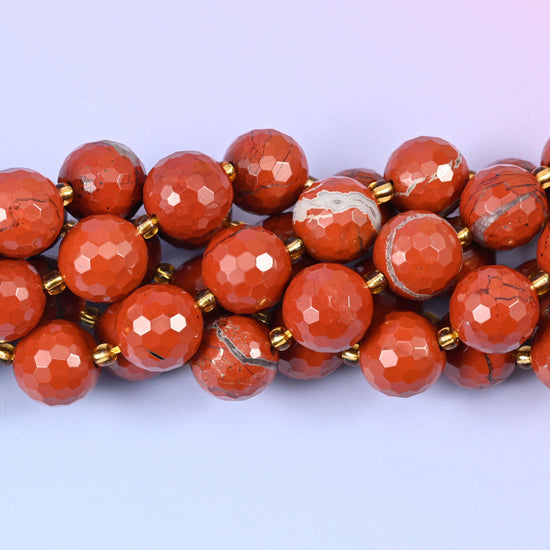 Flower Red Jasper Faceted Round Beads, 15 inch strand