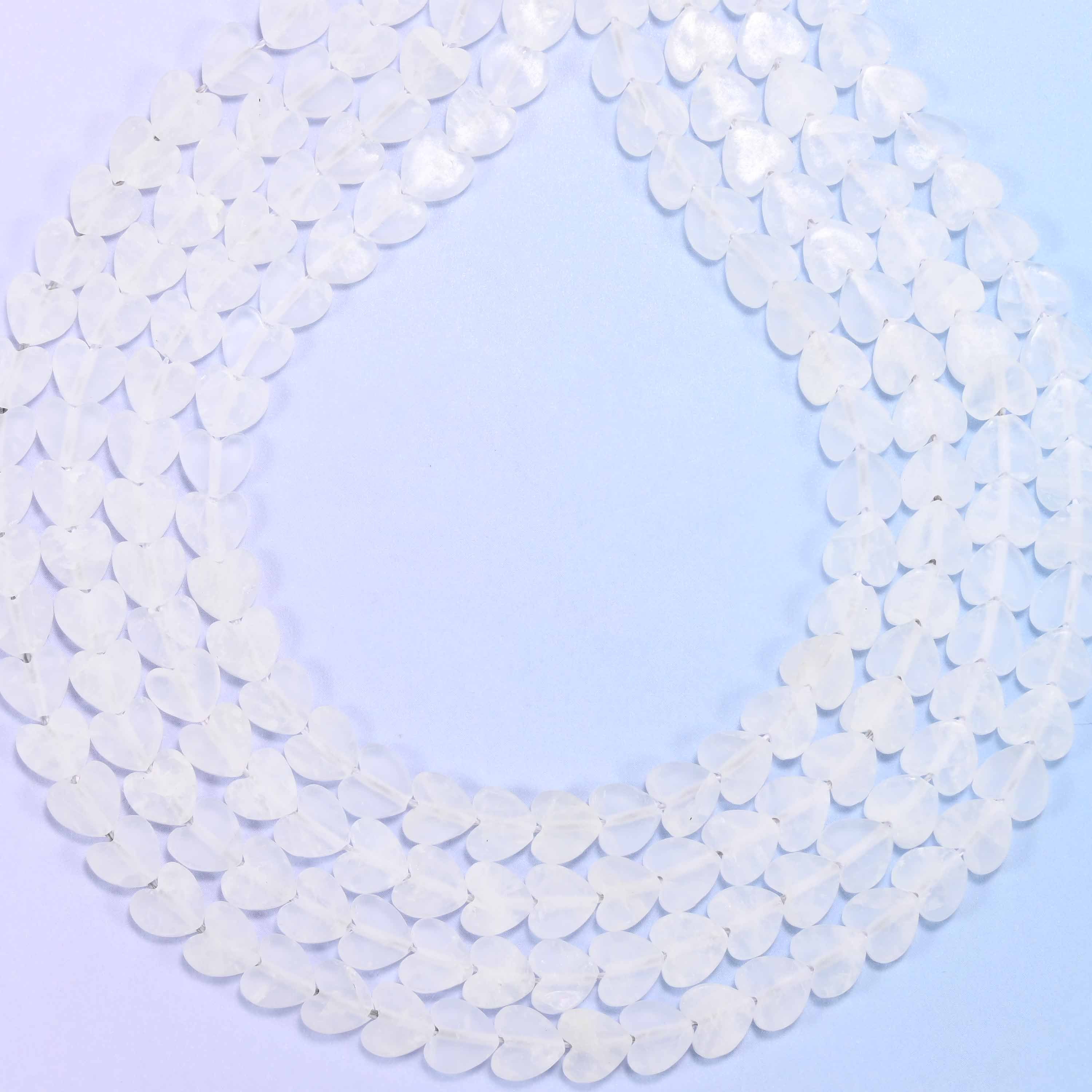 Matte Clear Quartz Flat Heart Beads: Size 6mm, Jewelry Making, 15 Inch Strand