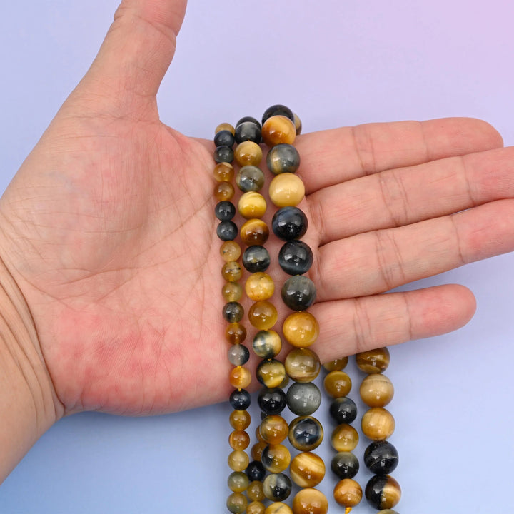 Gold Blue Dream Tiger Eye beads, round, 6mm to 10mm