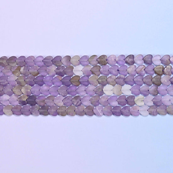 Matte Amethyst Flat Heart Beads: Size 6mm, Jewelry Making, 15 Inch Strand