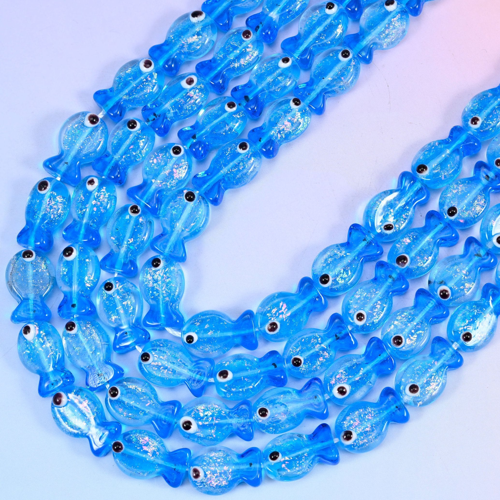 Blue Fish Glass Beads, 15.5 inch strand