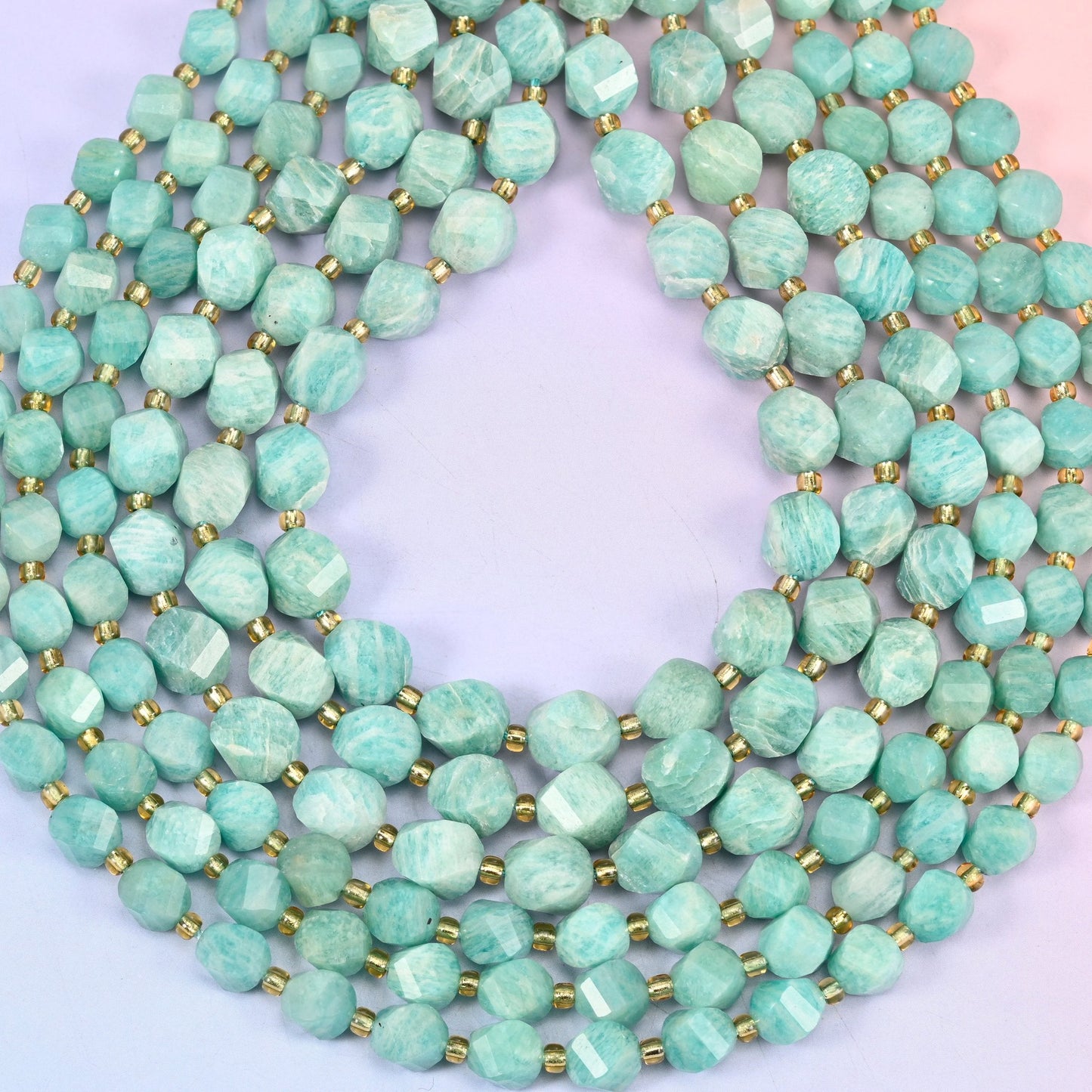 Green Amazonite Faceted Spiral Twist Beads, hole approximately 1.2mm