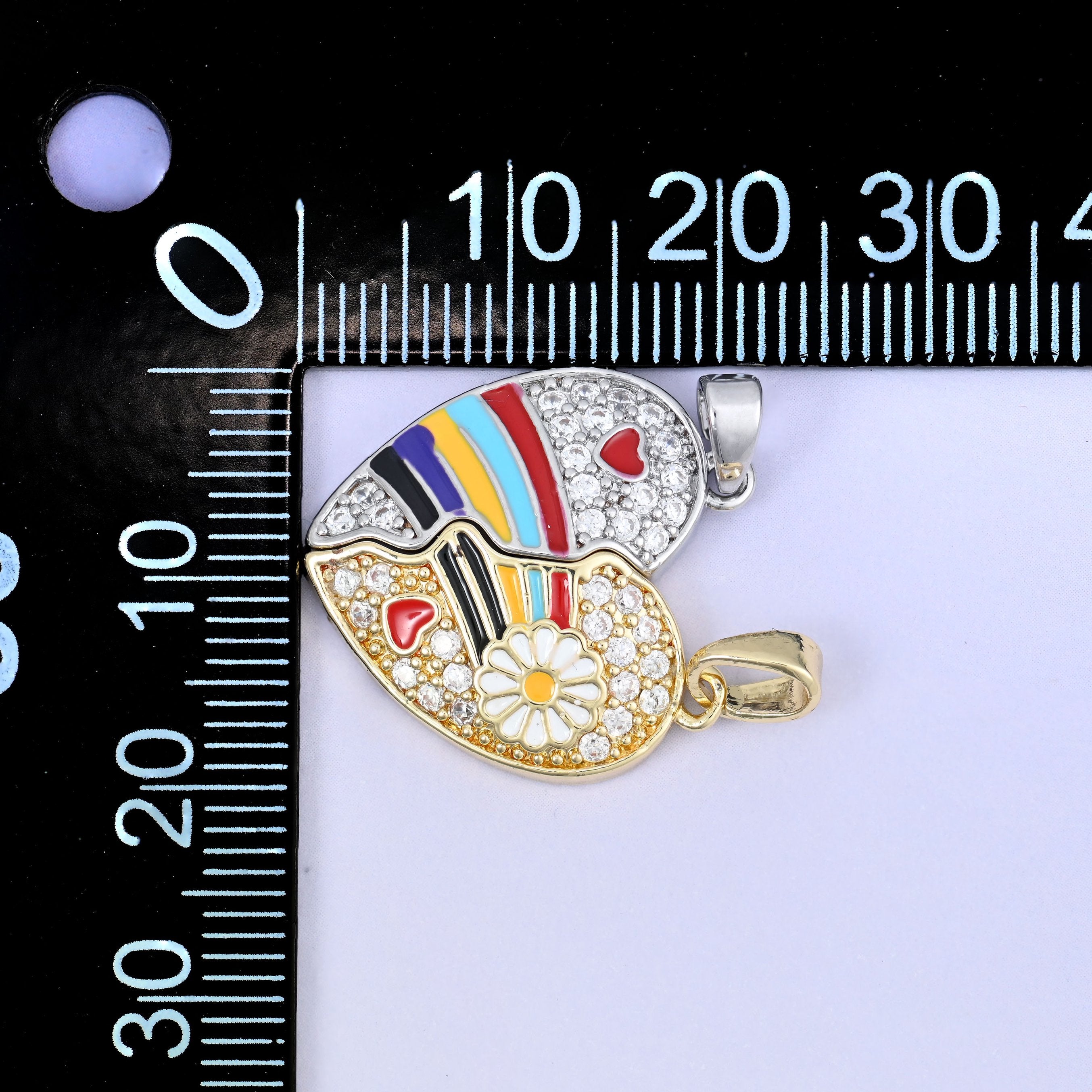 Magnetic Enamel Friendship Heart Zircon Pendants: 18K Gold Plated, Jewelry Making Supply