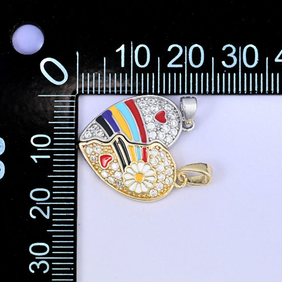 Magnetic Enamel Friendship Heart Zircon Pendants: 18K Gold Plated, Jewelry Making Supply