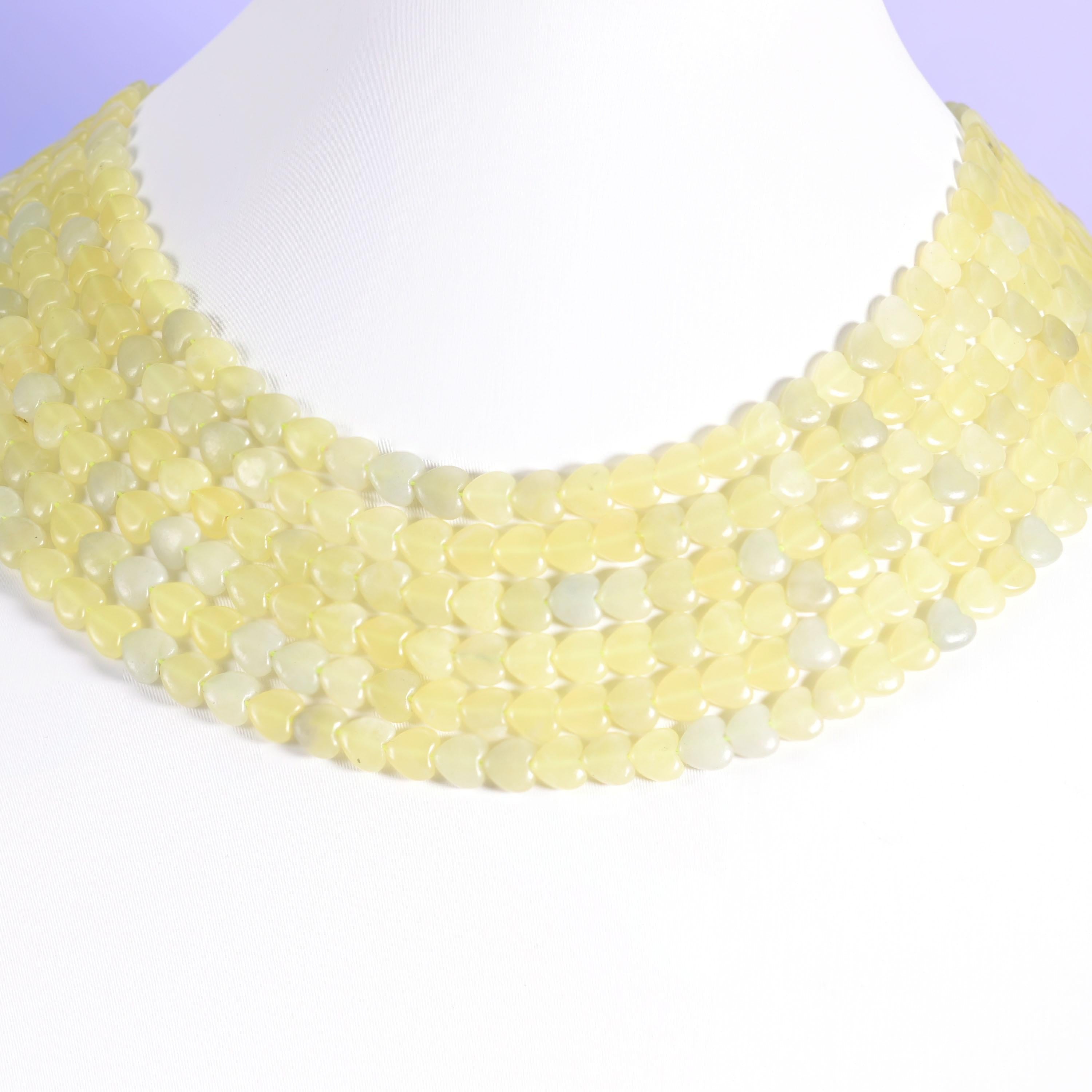 Lemon jade beads, flat heart shape, 6mm