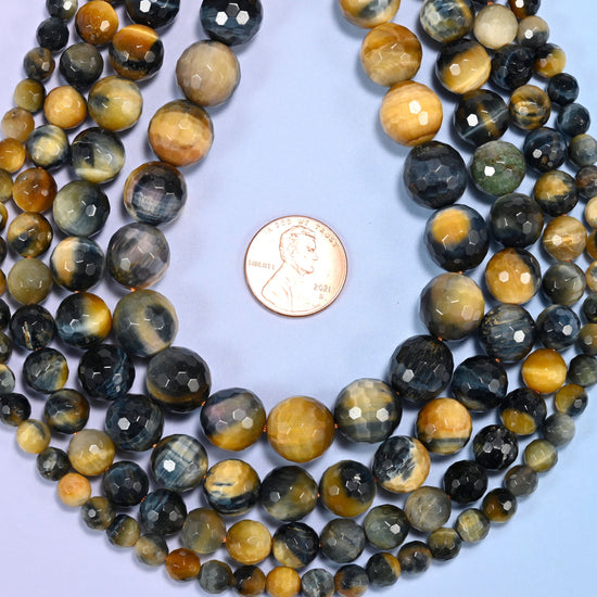 Gold Blue Dream Tiger Eye Faceted Round Beads 6mm 8mm 10mm 12mm Jewelry Making 15 Inch Strand