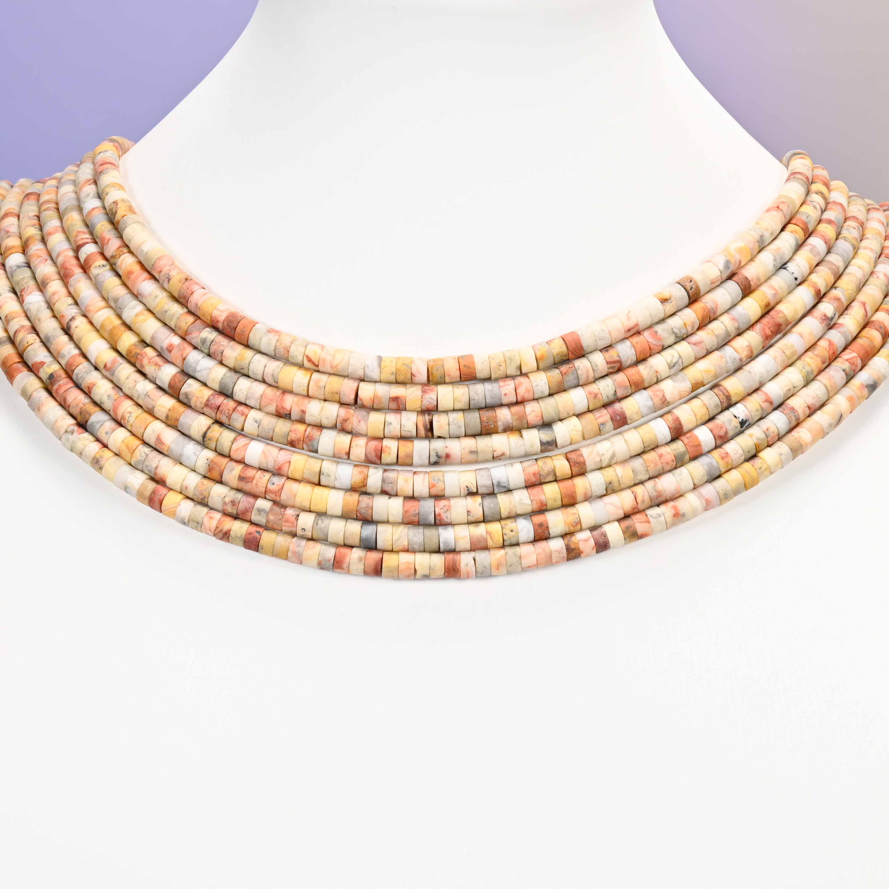 Matte Crazy Agate Heishi Disc Beads: Jewelry Making Supply, 15 Inch Strand