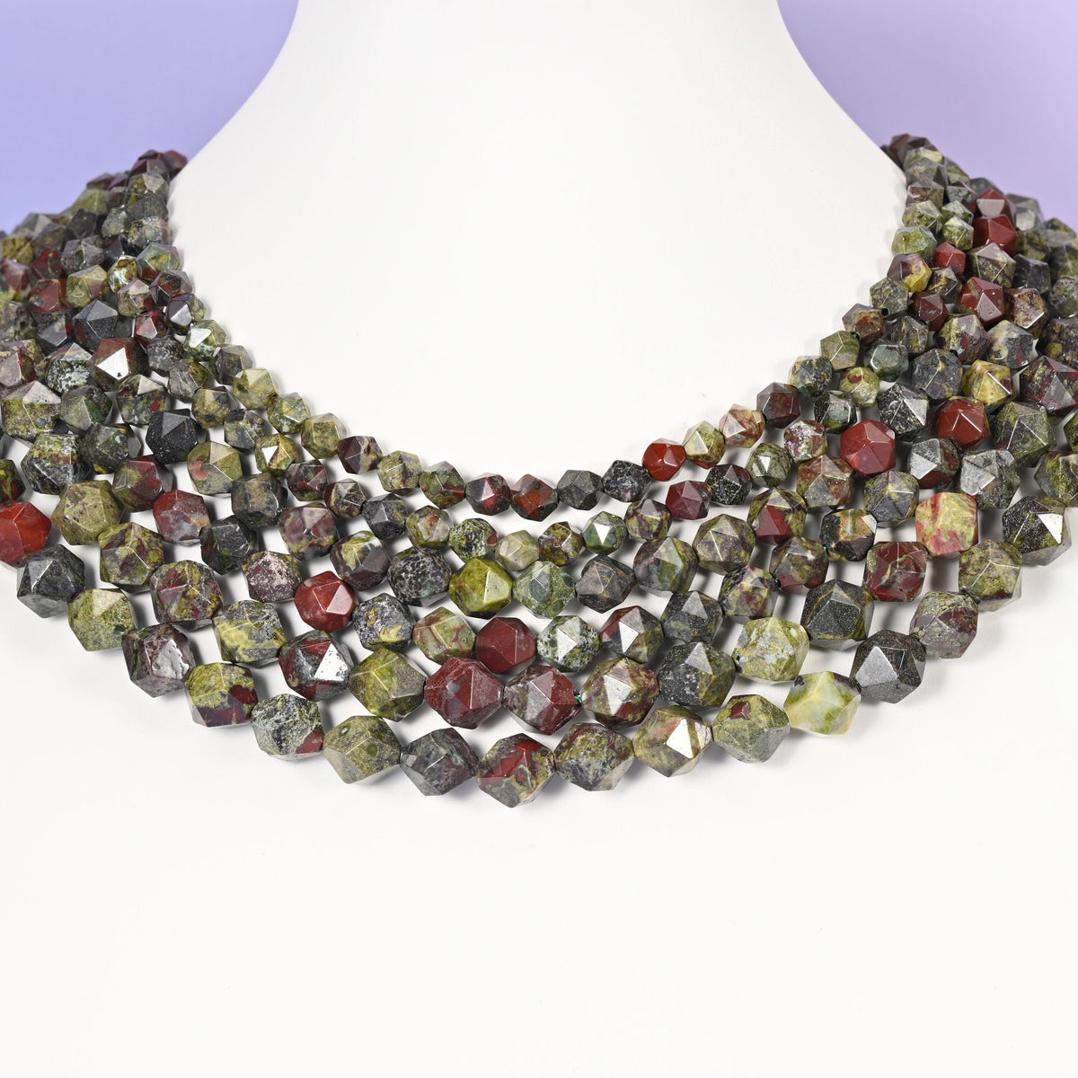 Dragon Bloodstone beads, faceted diamond star cut, 6mm, 8mm, 10mm