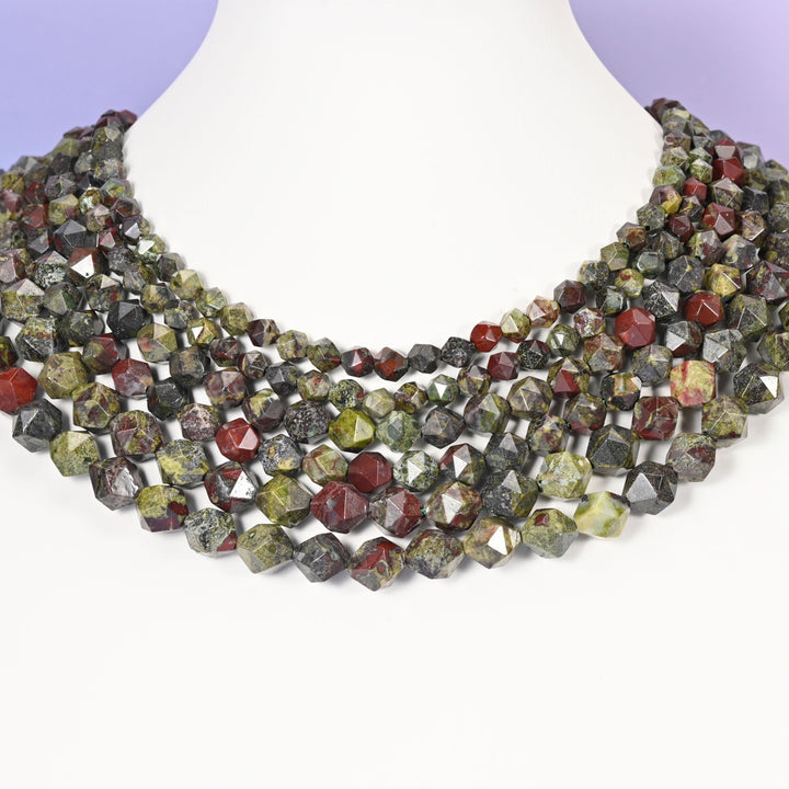 Dragon Bloodstone beads, faceted diamond star cut, 6mm, 8mm, 10mm