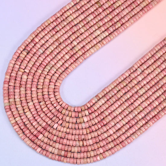Pink Rhodonite Smooth Heishi Disc Beads, sold per 15.5 inch strand, approximately 180 beads.