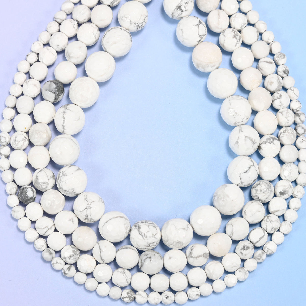 White Howlite Faceted Round Beads, hole 0.8mm to 1.0mm
