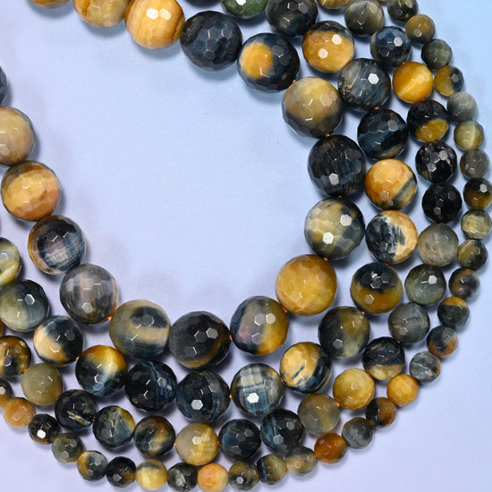 Gold Blue Dream Tiger Eye Faceted Round Beads 6mm 8mm 10mm 12mm Jewelry Making 15 Inch Strand