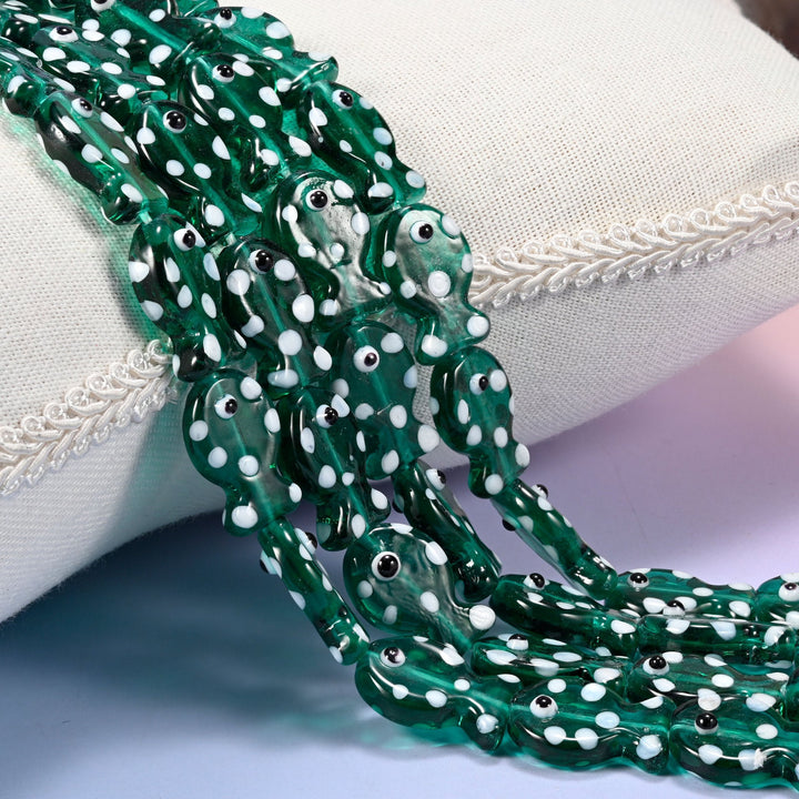 Transparent Jungle Green with White Dot Fish Glass Beads