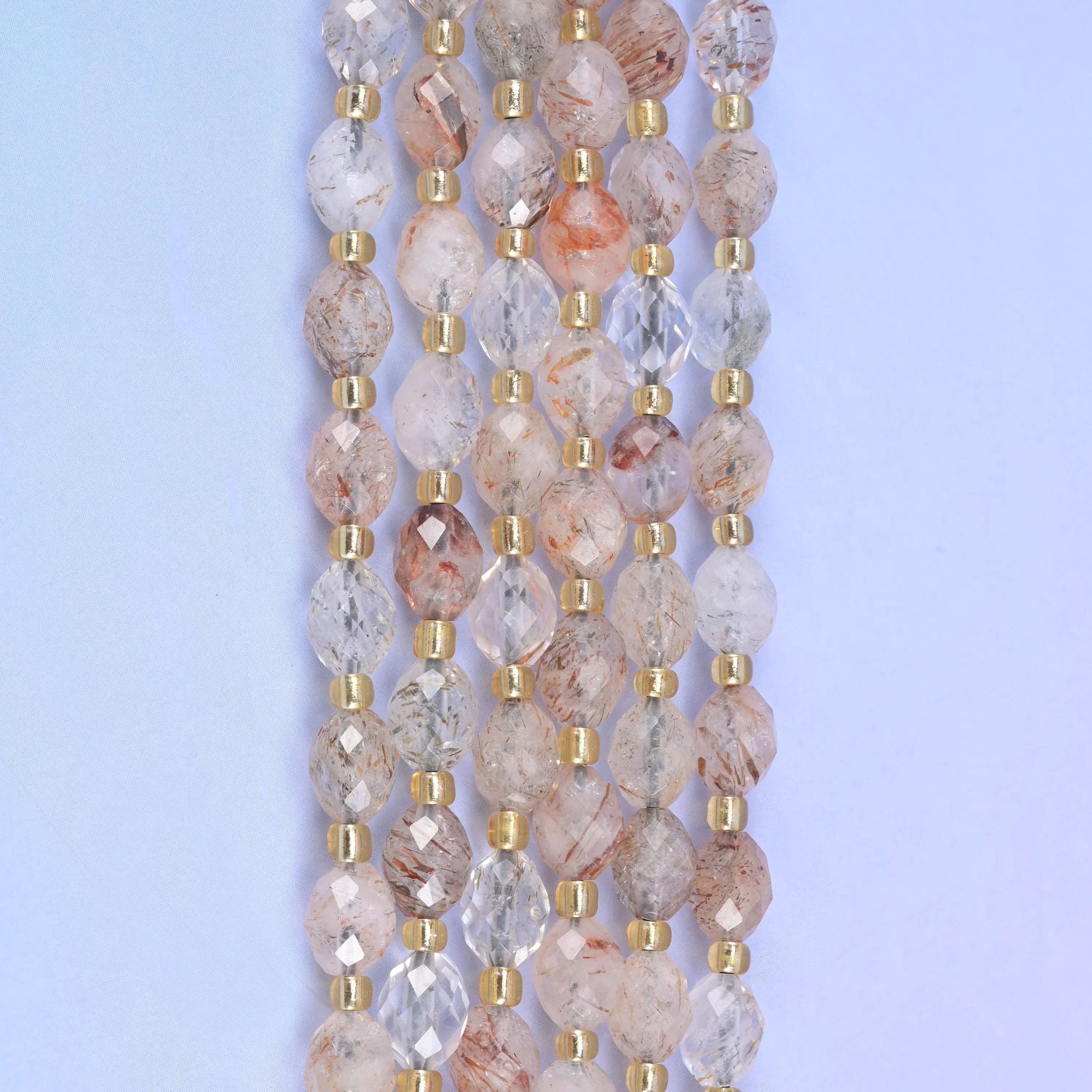 Red Copper Rutilated Quartz Rice Barrel Beads, 15.5 inch strand