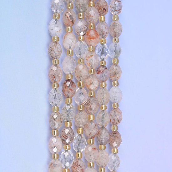 Red Copper Rutilated Quartz Rice Barrel Beads, 15.5 inch strand