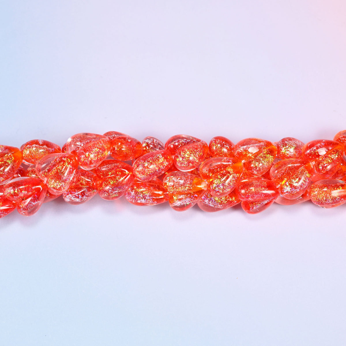 Iridescent Red Heart Glass Beads, 24 beads per strand