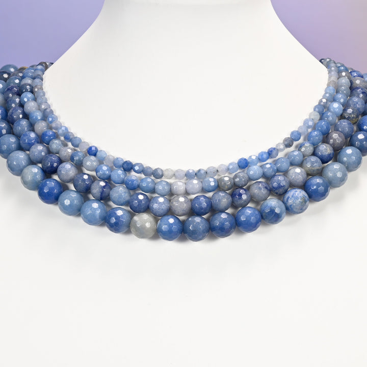 Blue Aventurine Faceted Round Beads: Jewelry Making, 15 Inch Strand