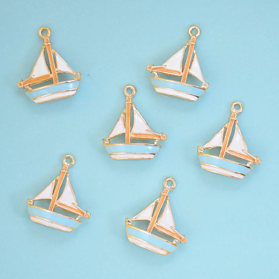 Enamel Sailboat Charm 19x15mm, 18K Gold Filled