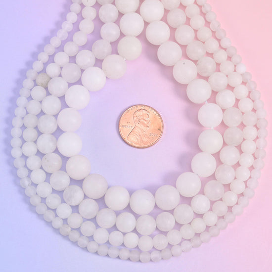 White Jade Matte Round Beads, snow-white rounds with a velvety sandblasted matte finish