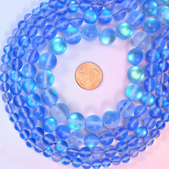 Mystic Aura Matte Blue Round Glass Beads, sold per 15 inch strand