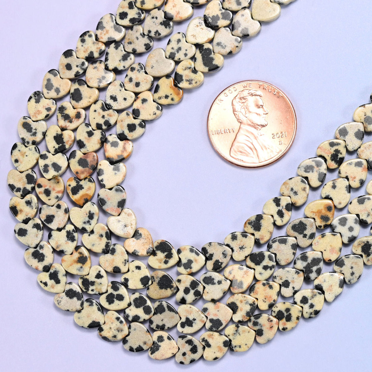 Flat heart cut Dalmatian Jasper beads