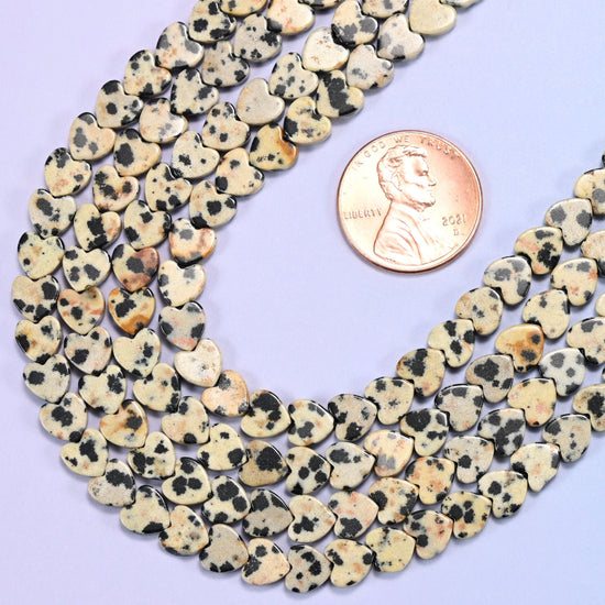 Flat heart cut Dalmatian Jasper beads