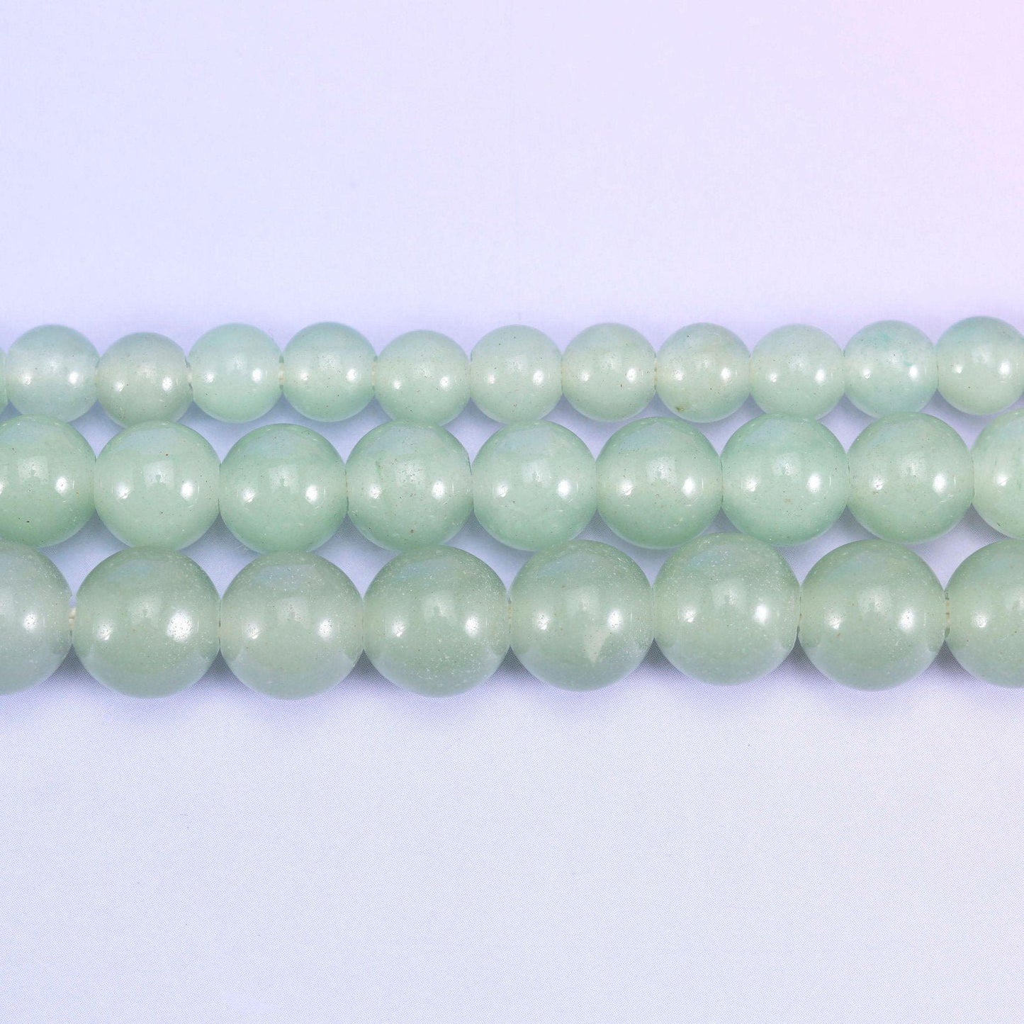 Green Aventurine Large Hole Round Beads 6mm 8mm 10mm in pale sage to celadon green