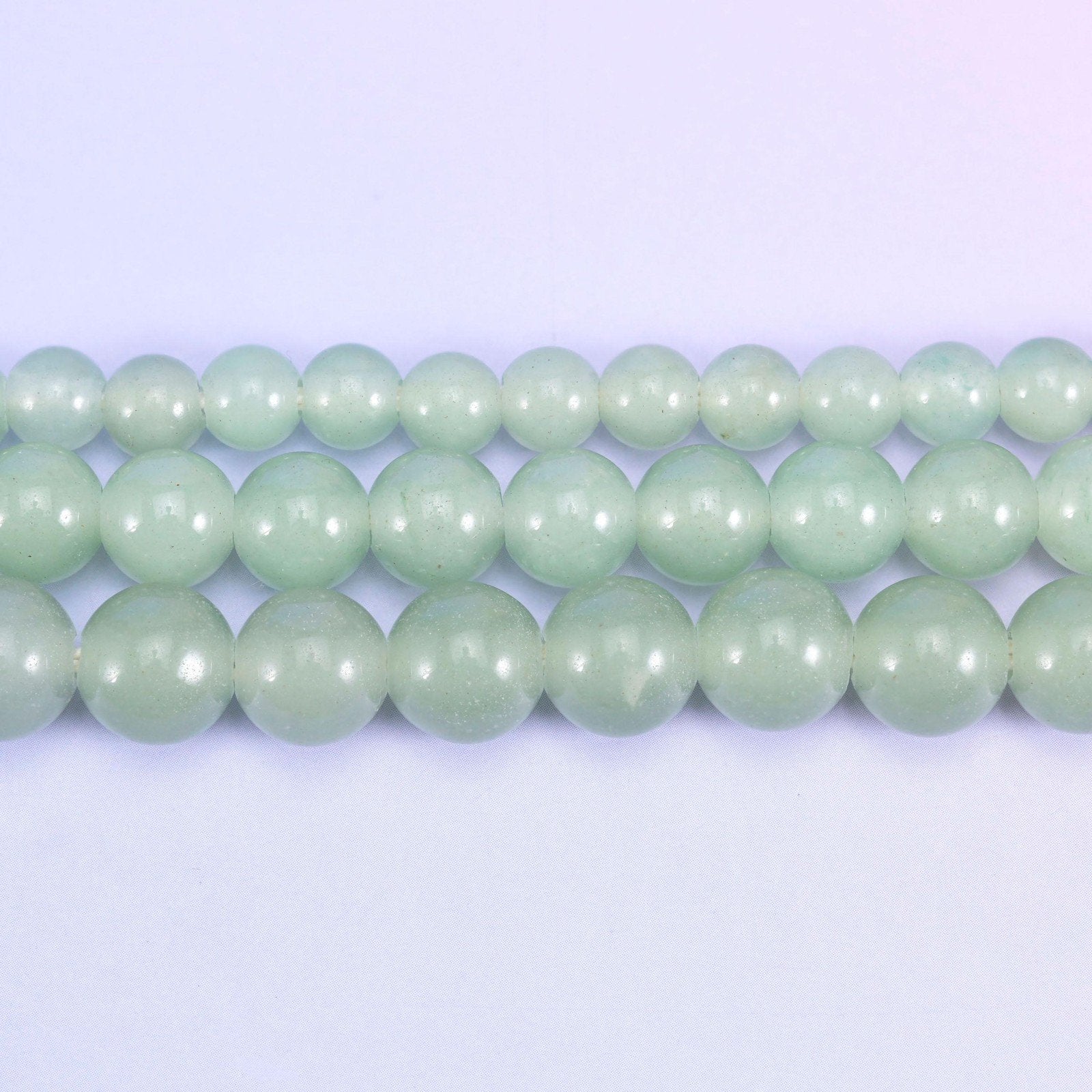 Green Aventurine Large Hole Round Beads 6mm 8mm 10mm in pale sage to celadon green