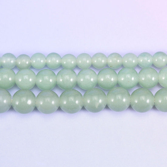 Green Aventurine Large Hole Round Beads 6mm 8mm 10mm in pale sage to celadon green