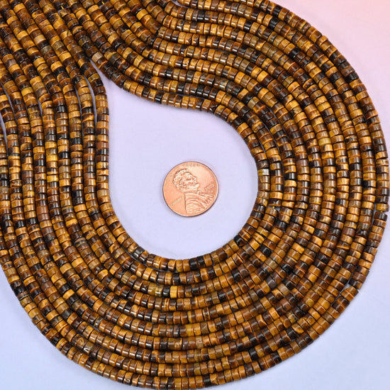 Tiger Eye Smooth Heishi Disc Beads, approximately 180 beads per strand