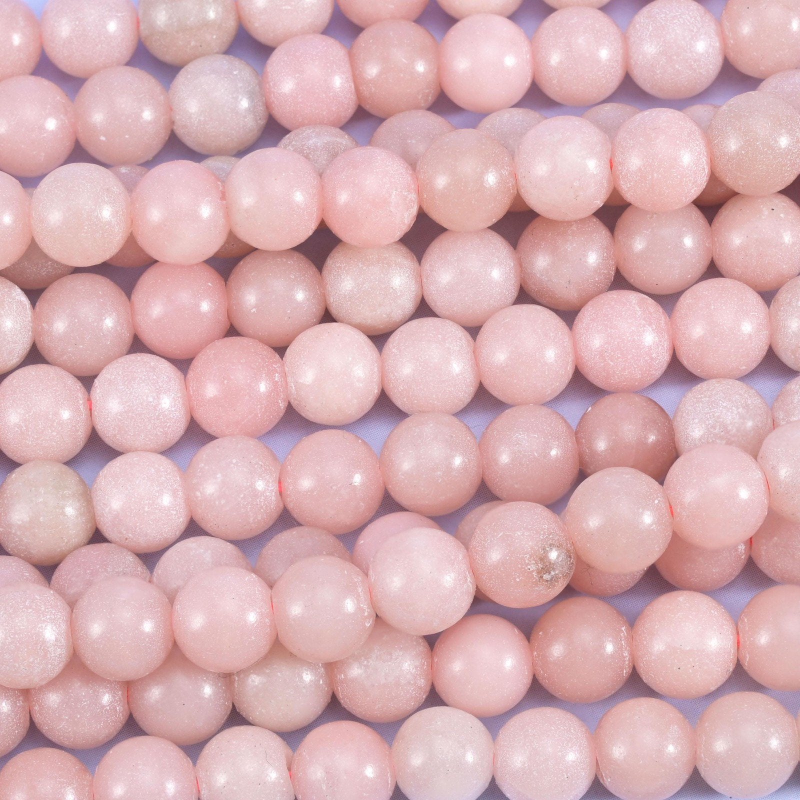 Pink Opal Color Dyed Jade Smooth Round Beads, soft opaque blush-pink rounds with a smooth polished surface