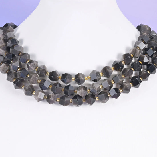 10mm faceted diamond cut beads for layered and multi-strand designs.