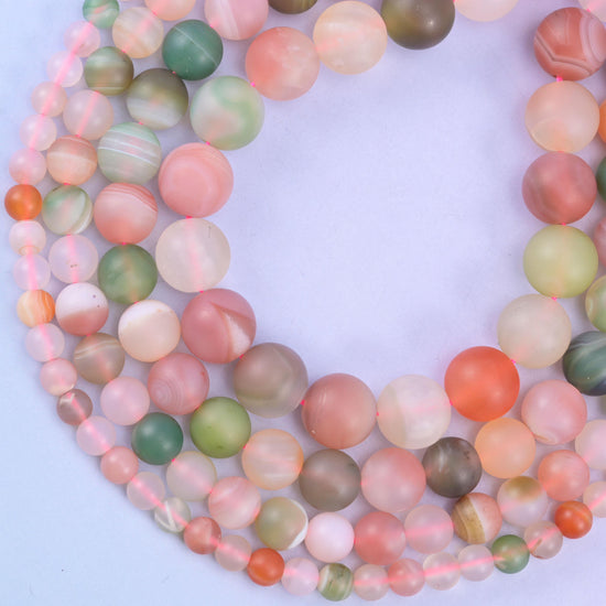 Multi-Color Yanyuan Agate Matte Round Beads, 14 Inch Strand