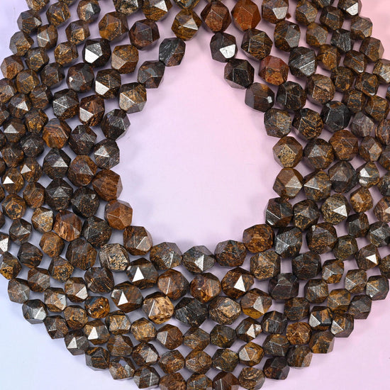 Bronzite Faceted Diamond Star Beads 6mm 8mm 10mm, hole approximately 1.0mm with a +/- 0.2mm difference, center drilled