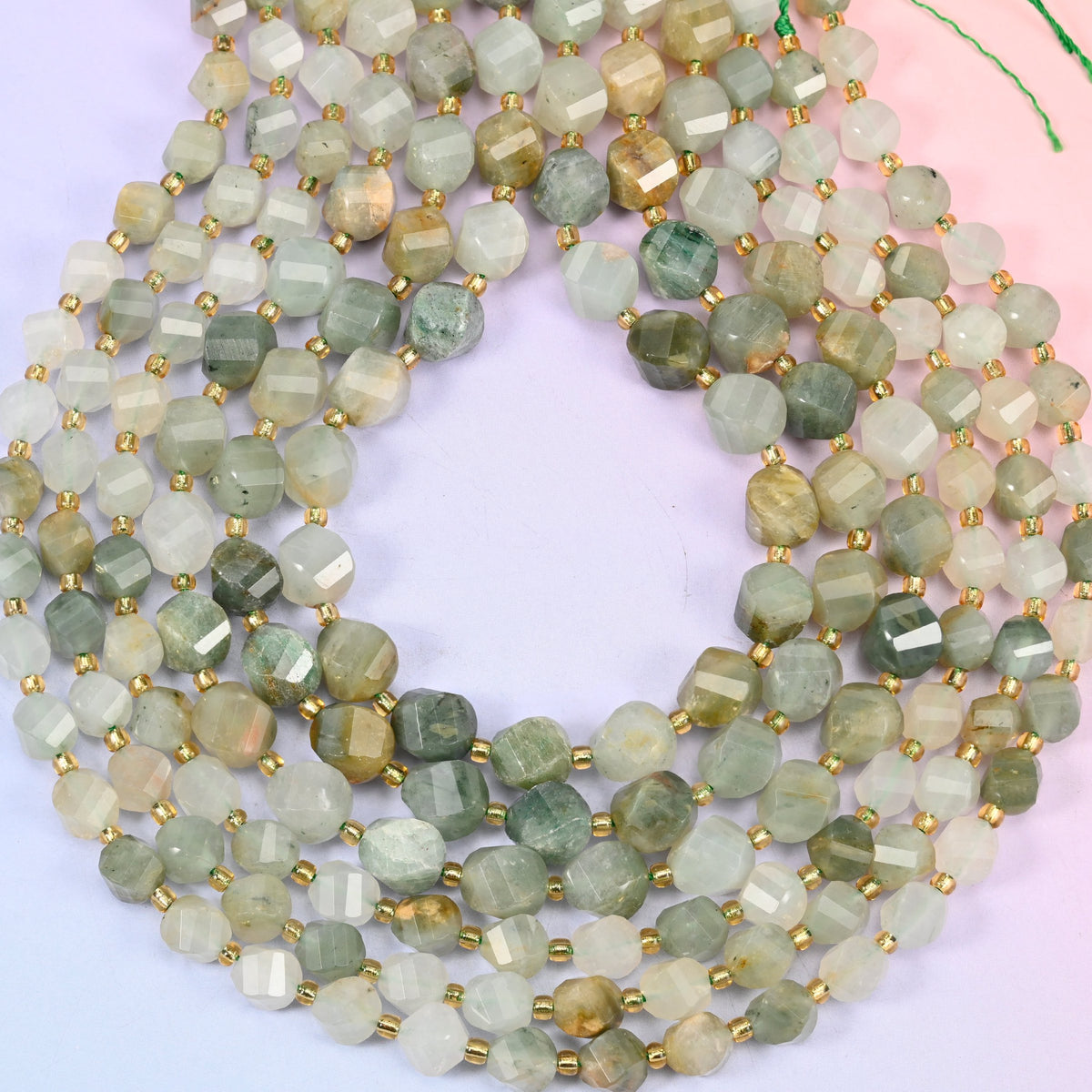 Green Grass Silk Stone spiral twist beads, hole approximately 1.2mm