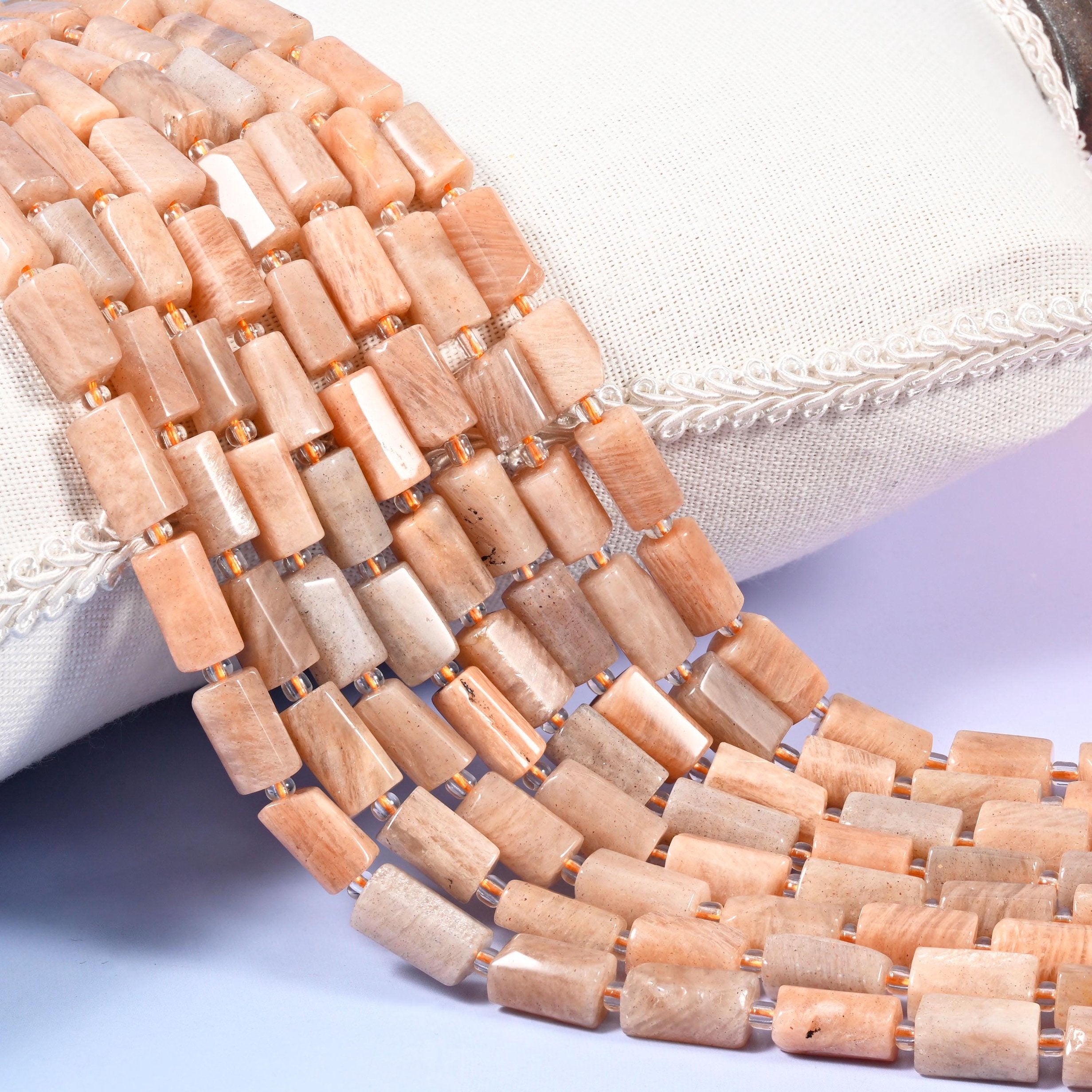 Peach Moonstone Faceted Tube Beads 12x8mm