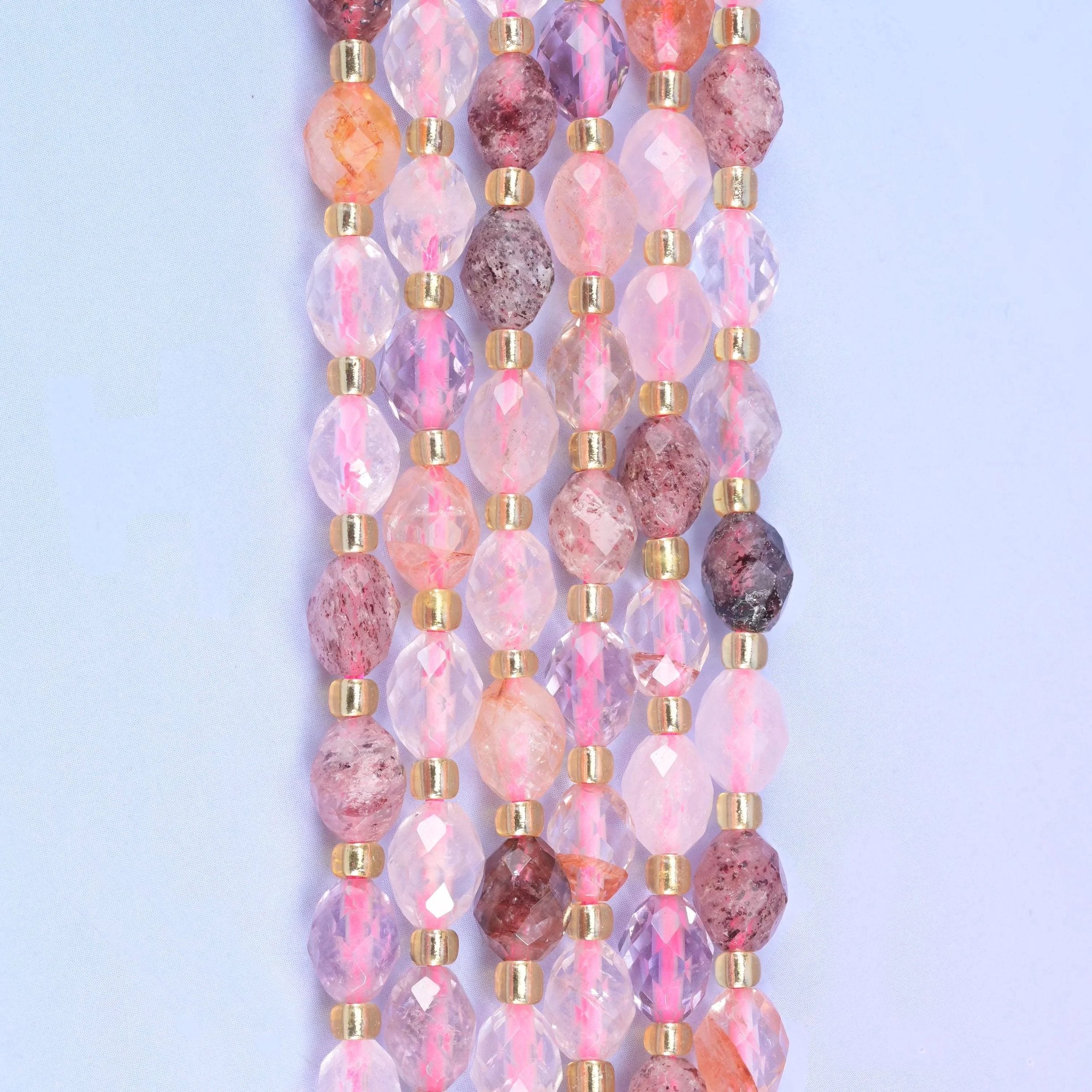 Strawberry Phantom Quartz Faceted Rice Barrel Beads, 15.5 inch strand