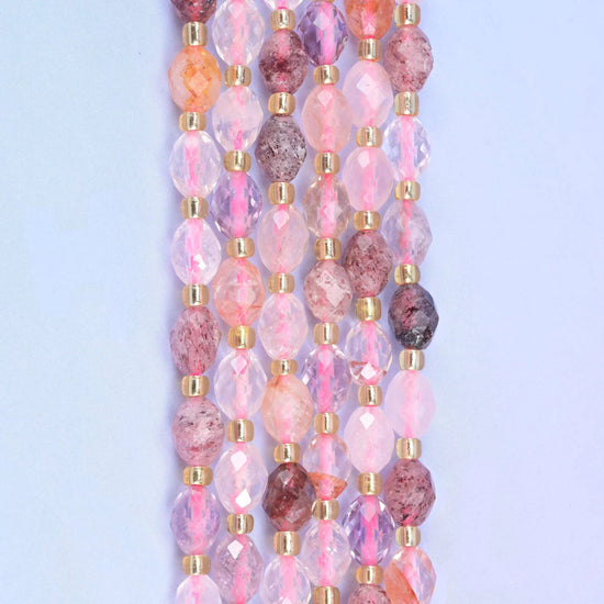 Strawberry Phantom Quartz Faceted Rice Barrel Beads, 15.5 inch strand